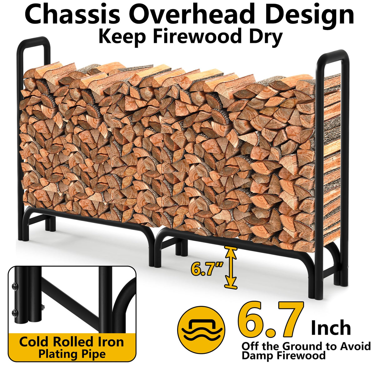 AMAGABELI 8ft firewood rack assembly instructions demonstrate quick setup.