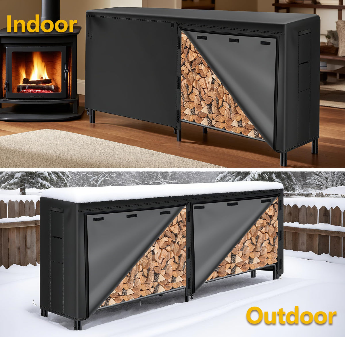 AMAGABELI 8ft firewood rack outdoor placement suitable for yard, patio, or deck.
