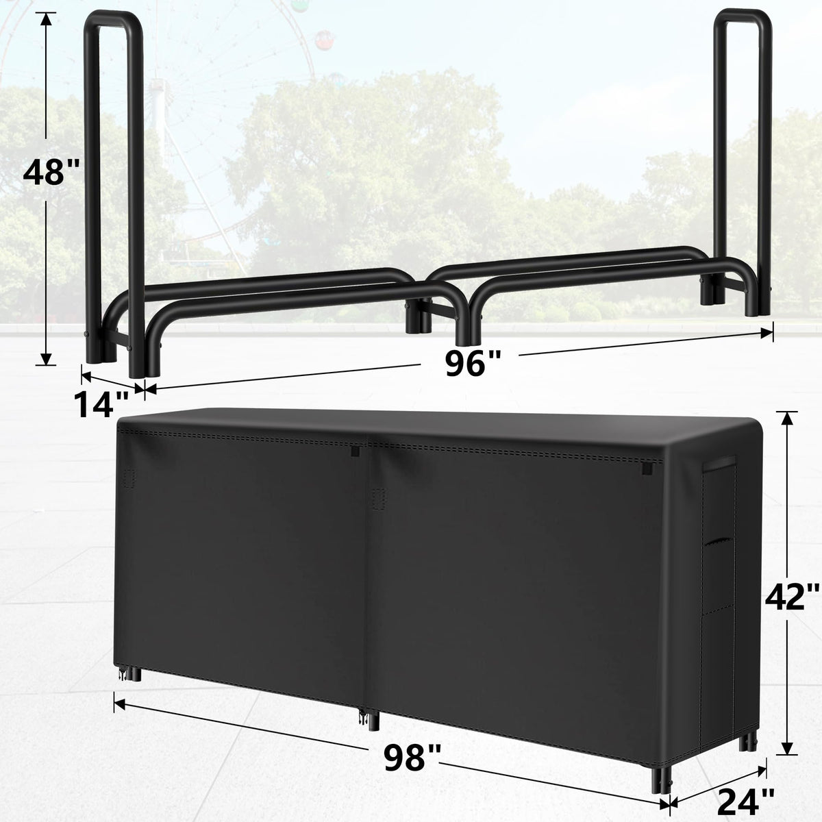 AMAGABELI 8ft firewood rack wind-resistant cover keeps logs ready on windy days.