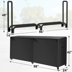 AMAGABELI 8ft firewood rack wind-resistant cover keeps logs ready on windy days.