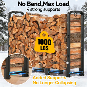 Amagabeli firewood rack side view reveals stable balance and 4-inch ground clearance.