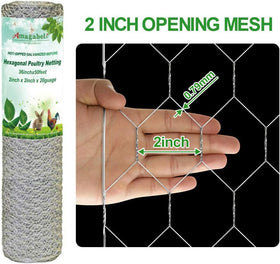 Galvanized 20-gauge mesh with 2-inch hex openings keeps rabbits and birds out.