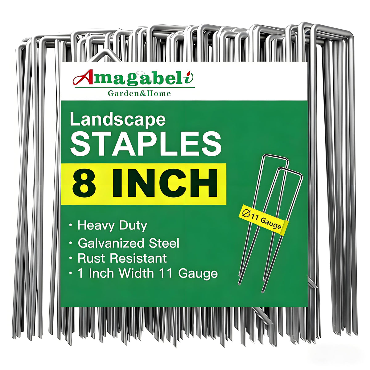 AMAGABELI Garden 8in galvanized landscape staples secure weed fabric reliably.