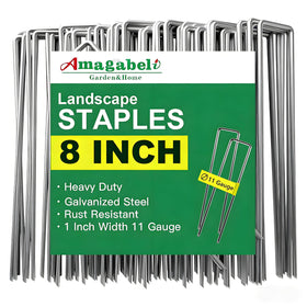 AMAGABELI Garden 8in galvanized landscape staples secure weed fabric reliably.
