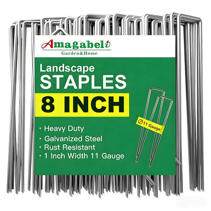 AMAGABELI Garden 8in galvanized landscape staples secure weed fabric reliably.