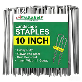 AMAGABELI GARDEN & HOME 10inch galvanized staple anchors weed barrier securely for outdoor projects.