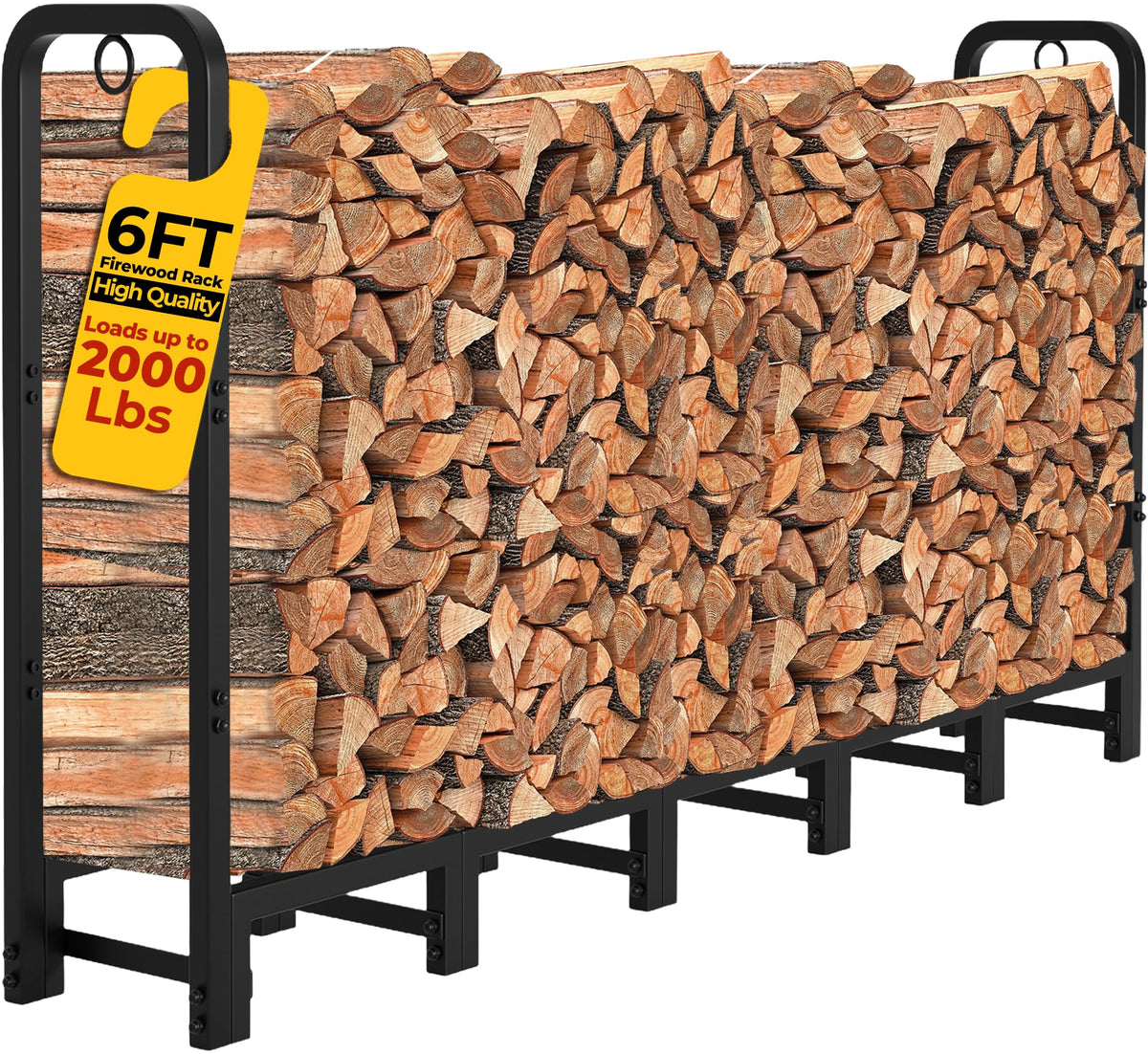 AMAGABELI GARDEN & HOME 6ft firewood rack outdoors keeps wood neatly organized for easy fireplace prep.