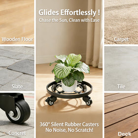 AMAGABELI GARDEN & HOME black powder-coated plant caddy adds style and mobility.
