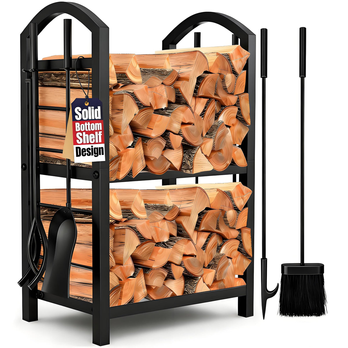AMAGABELI GARDEN & HOME firewood rack indoor with tools keeps wood tidy and accessible.