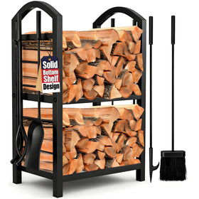 AMAGABELI GARDEN & HOME firewood rack indoor with tools keeps wood tidy and accessible.