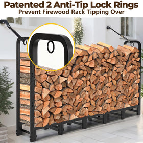 AMAGABELI GARDEN & HOME log rack close-up highlights durable black powder-coated finish.