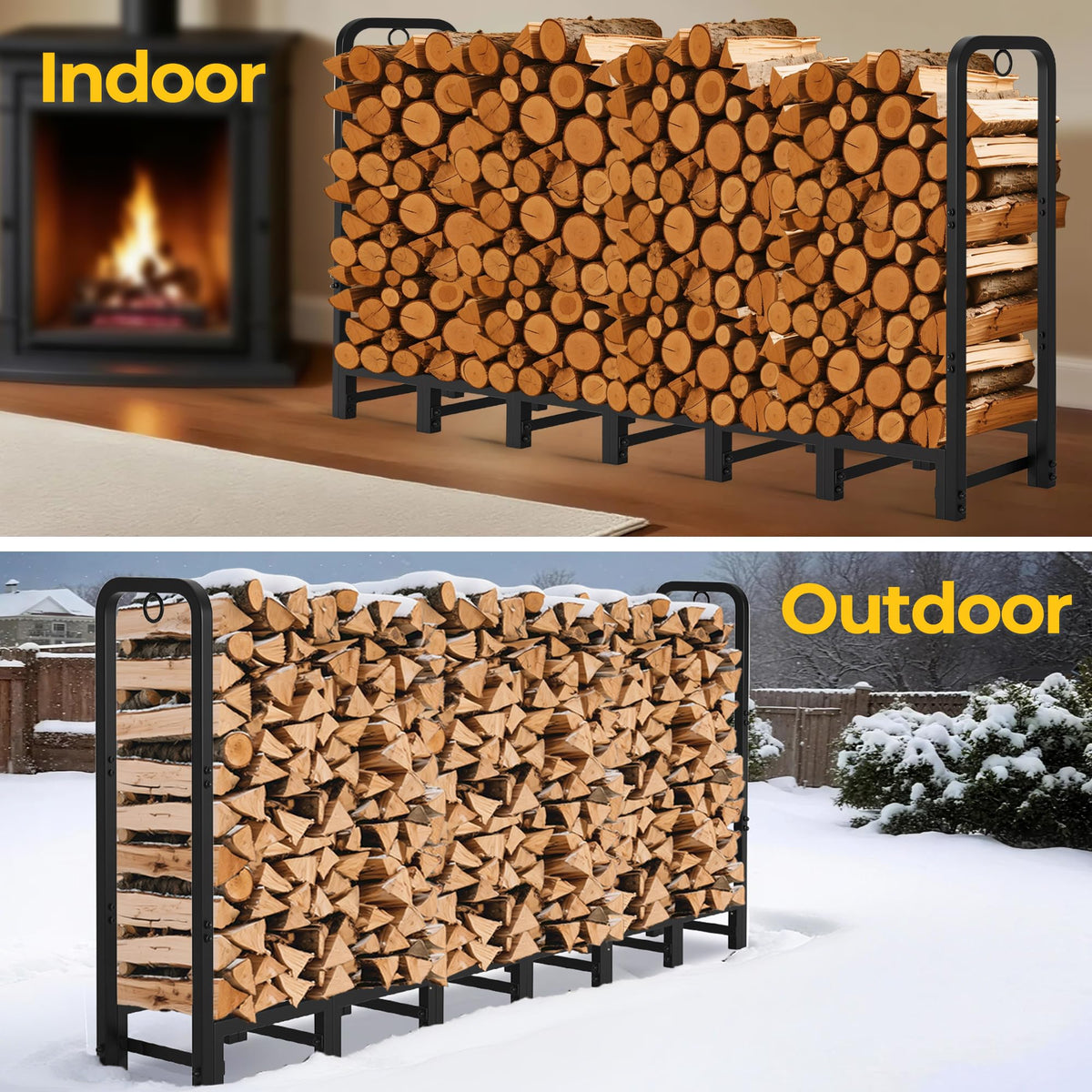 AMAGABELI GARDEN & HOME outdoor-ready rack placed on patio for seasonal wood storage.