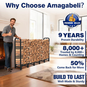 AMAGABELI GARDEN & HOME steel construction detail demonstrates reliable stability for outdoor wood piles.