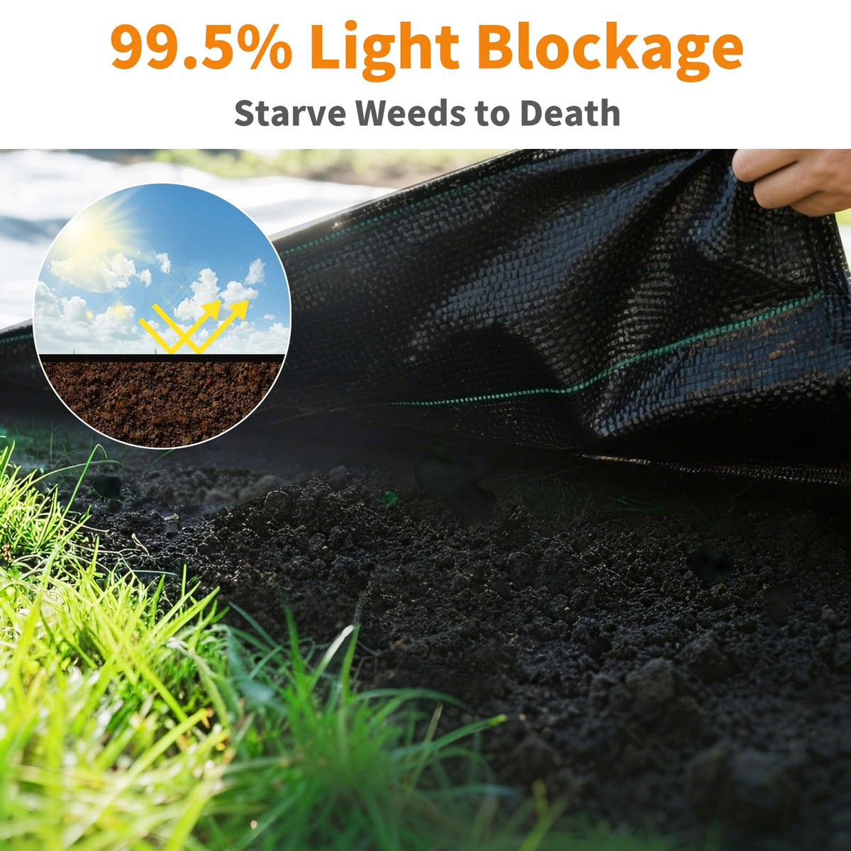 AMAGABELI GARDEN permeable landscape fabric lets water and air reach soil.