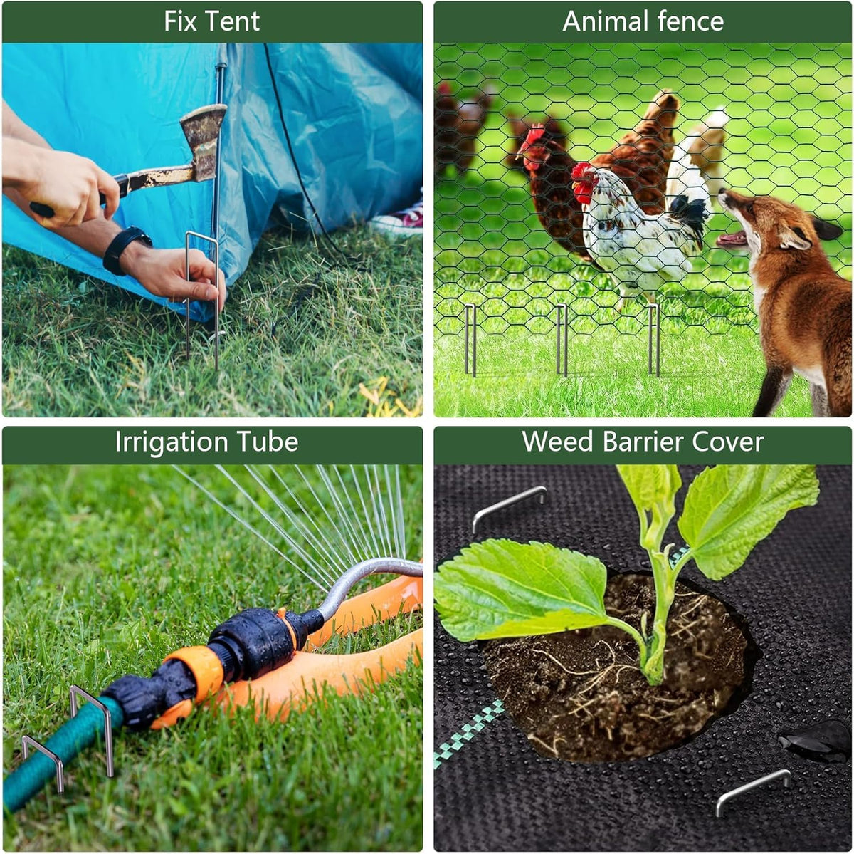 AMAGABELI landscape pins with sharp ends penetrate soil quickly for stability.