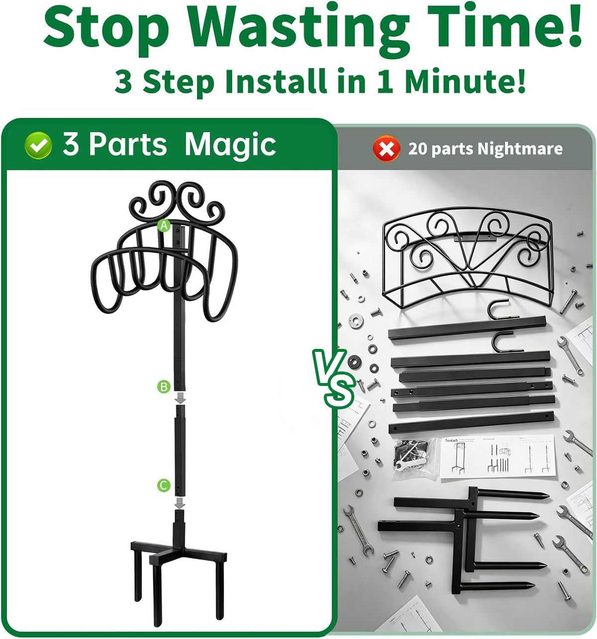 AMAGABELI hose holder 150ft capacity supports long hoses without sagging.