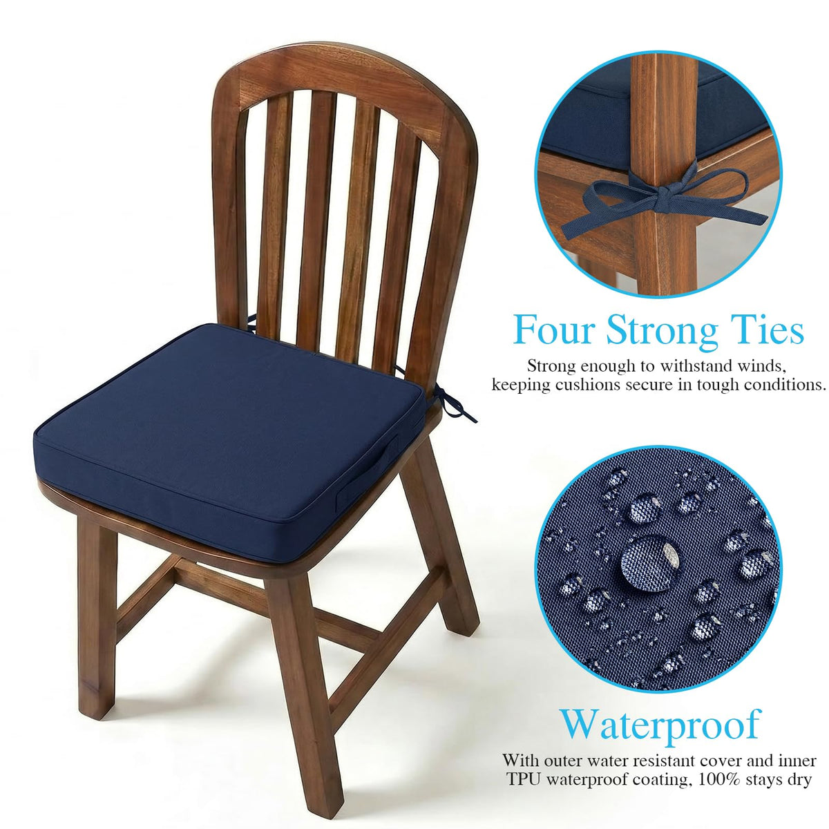 Four adjustable straps keep cushions secure on windy days.