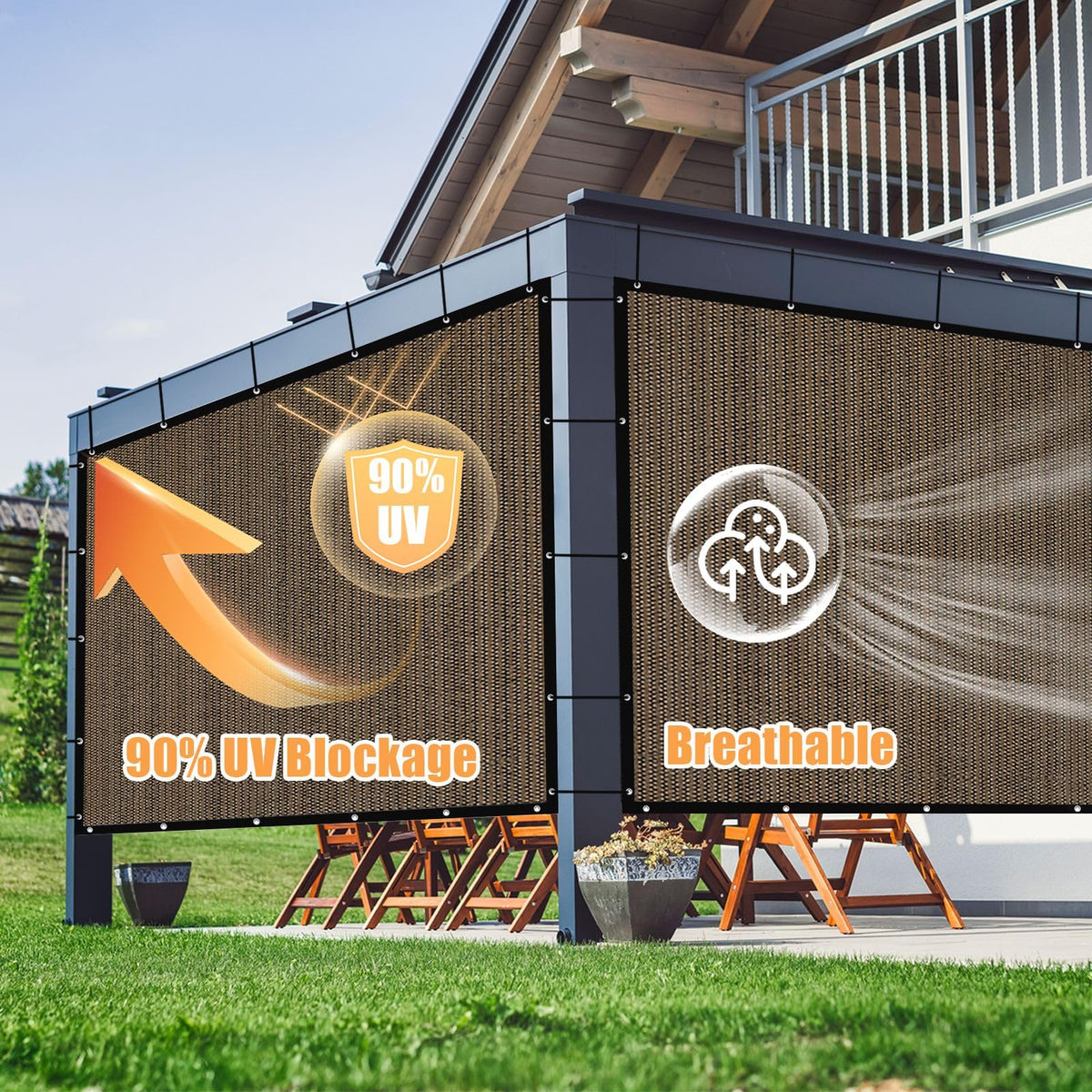 Amagenix breathable shade fabric provides privacy with natural light for patios and gardens.
