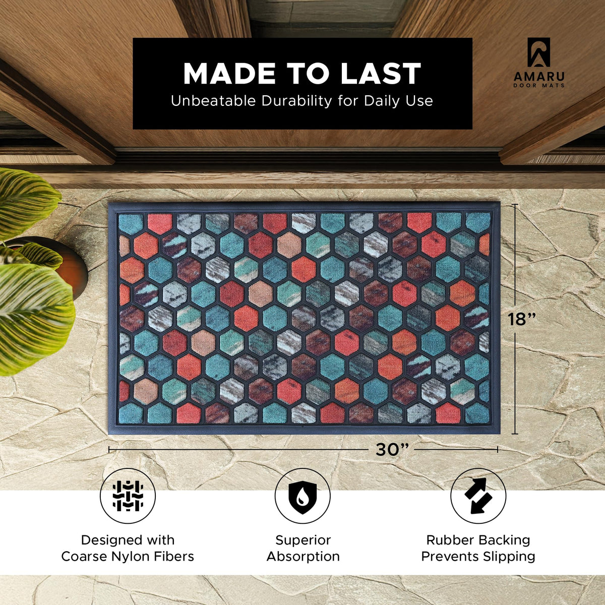 AMARU DOOR MATS Hive exterior uso primer plano destacando superficie impermeable