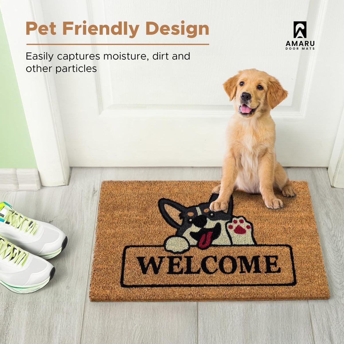 AMARU Welcome Dog natural-texture coir mat enhances any entry