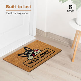AMARU Welcome Dog porch mat adding natural charm to an outdoor entry