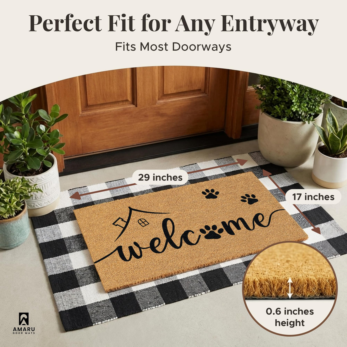 AMARU DOOR MATS Welcome Paws anti-slip backing keeps mat in place on entry floors