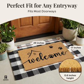 AMARU DOOR MATS Welcome Paws anti-slip backing keeps mat in place on entry floors