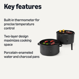 Amazon Basics vertical smoker built-in thermometer shows temperature control