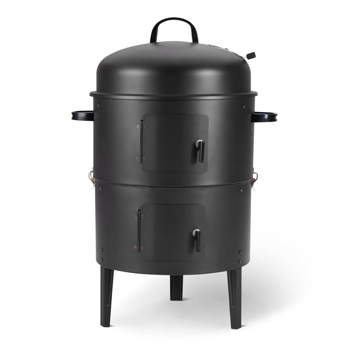 Amazon Basics 16-inch vertical charcoal smoker front view for outdoor cooking and flavor