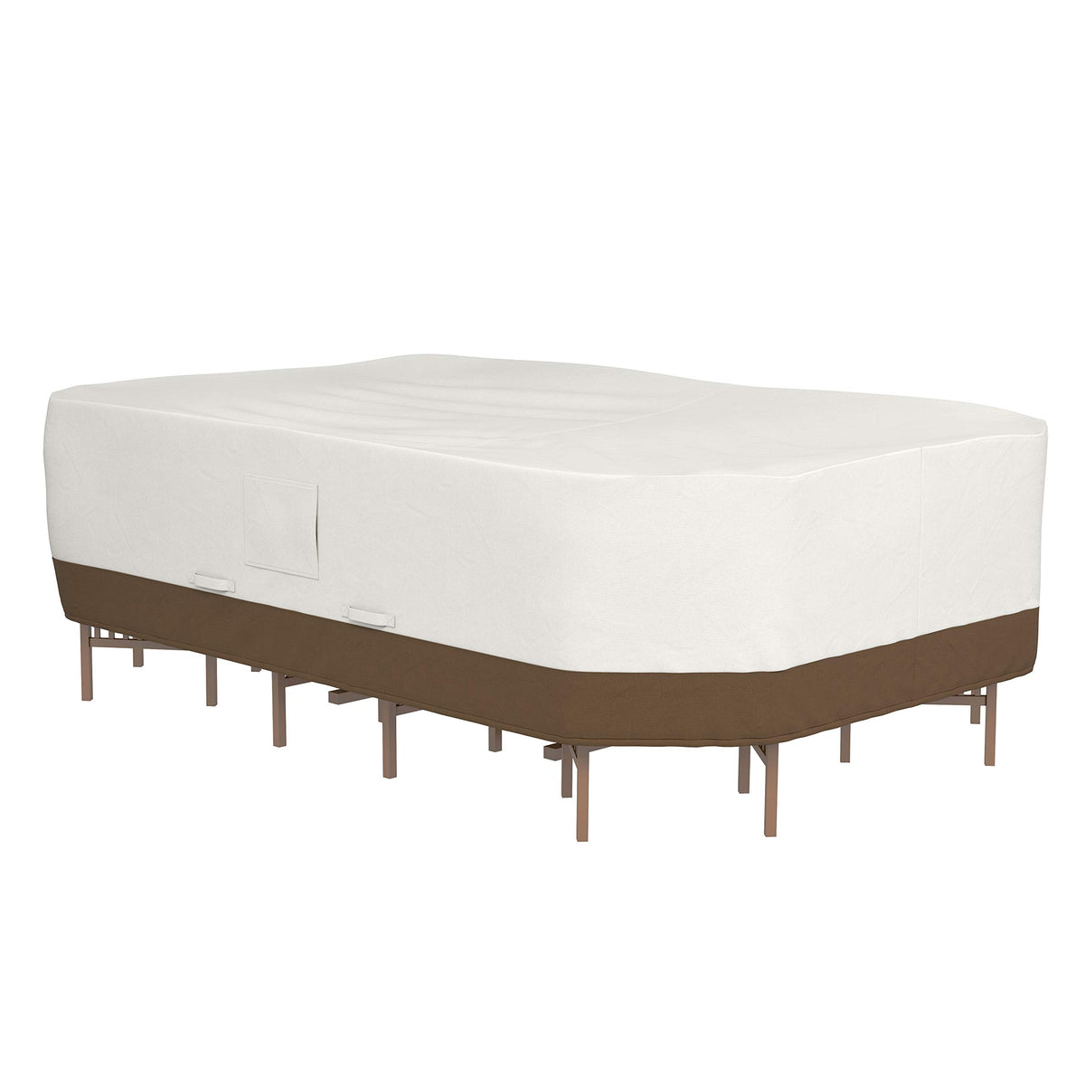 Amazon Basics patio cover waterproof and UV-resistant for rectangular table sets.