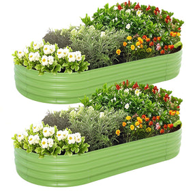AmazStove galvanized raised garden bed front view, showcasing ample space for vegetables
