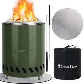 AmazStove tabletop fire pit in green for outdoor ambiance and safe burning