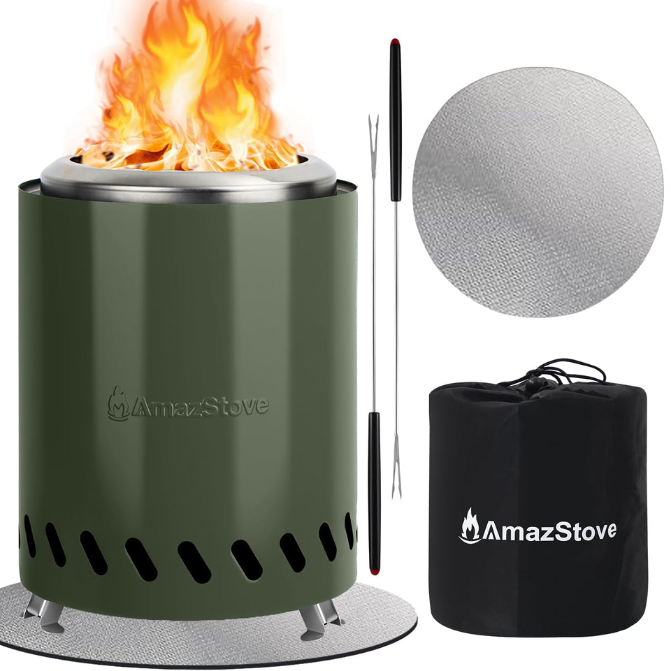 AmazStove tabletop fire pit in green for outdoor ambiance and safe burning