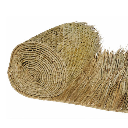 AmaZulu Eco Roof Thatch Roll closeup shows natural tan fibers ideal for DIY roof projects