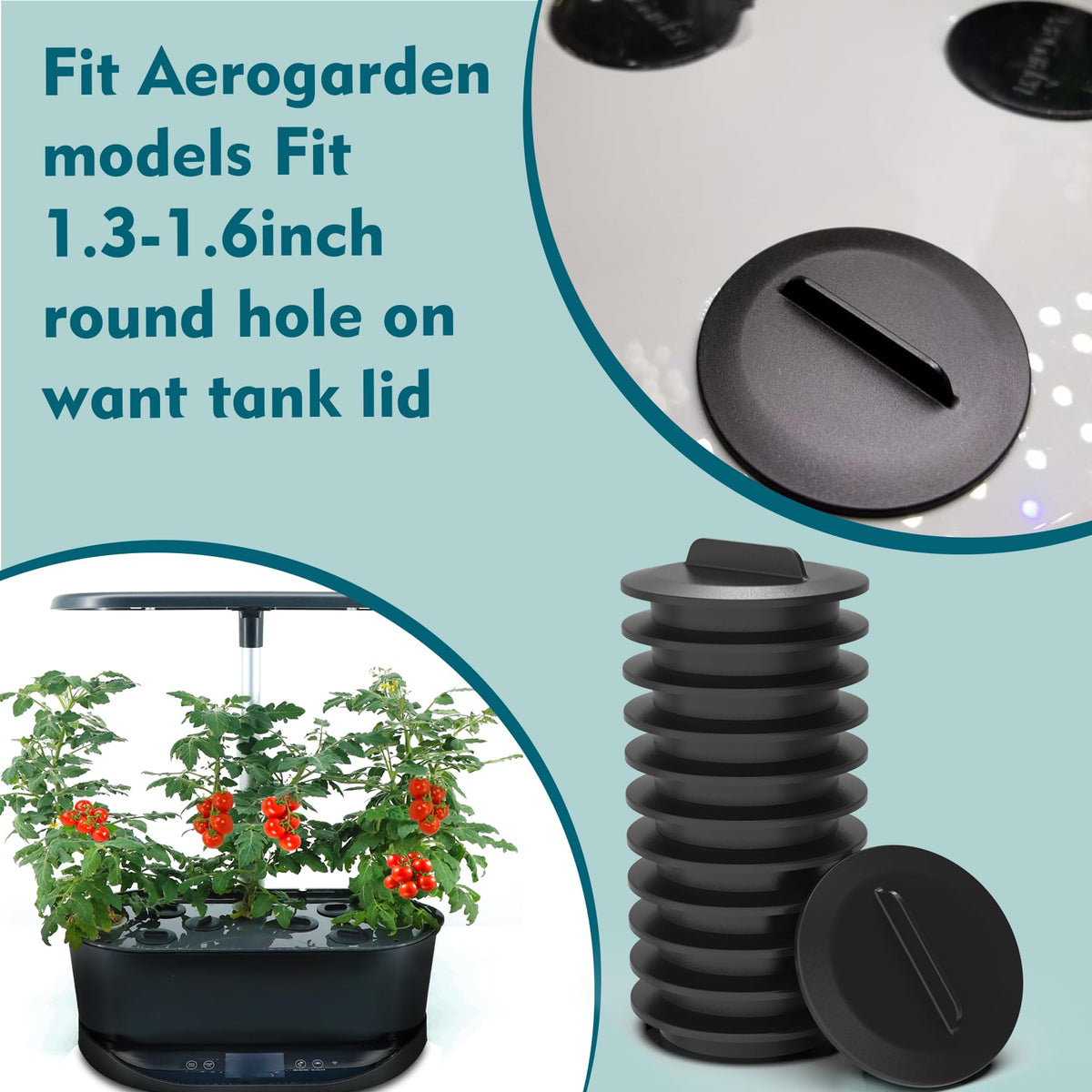 Ambgrow 25-pack black plant spacers for Aerogarden and indoor hydroponics.