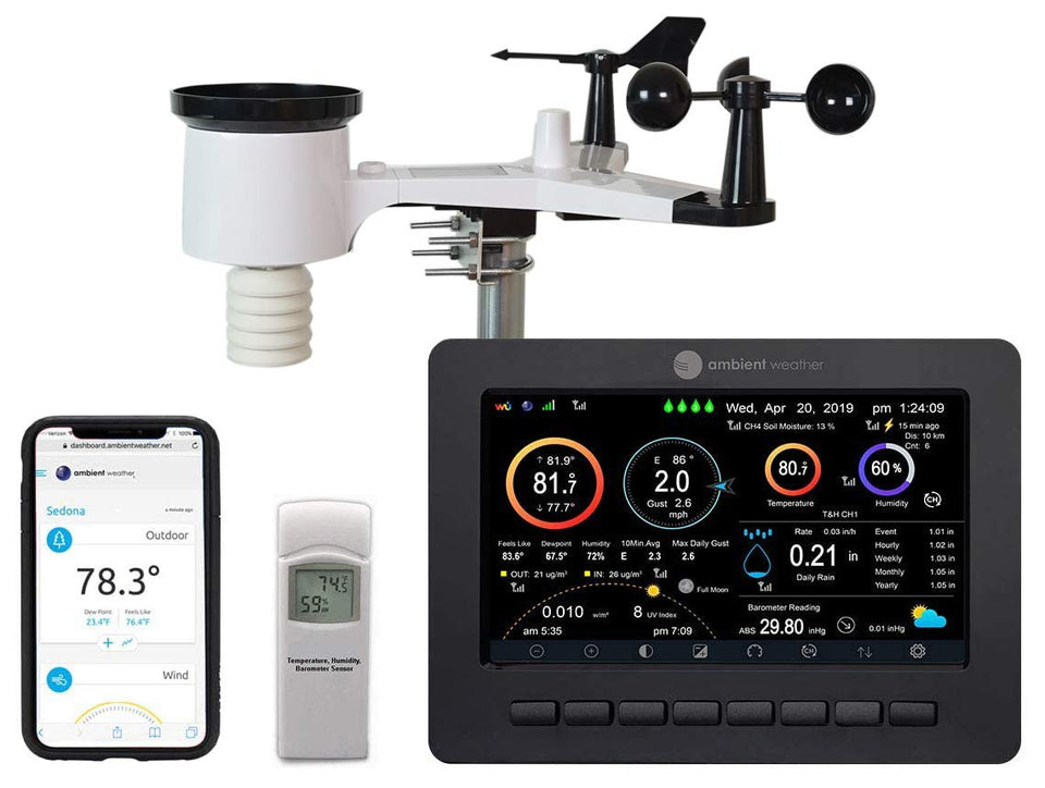 Ambient Weather WS-2000 display front shows real-time backyard conditions at a glance.