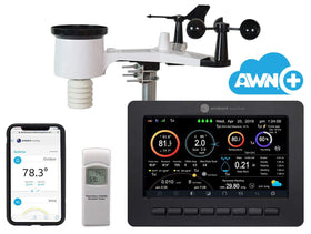 Ambient Weather WS-2000 sensor array measures wind, temp, humidity, and rainfall for accurate local insights.