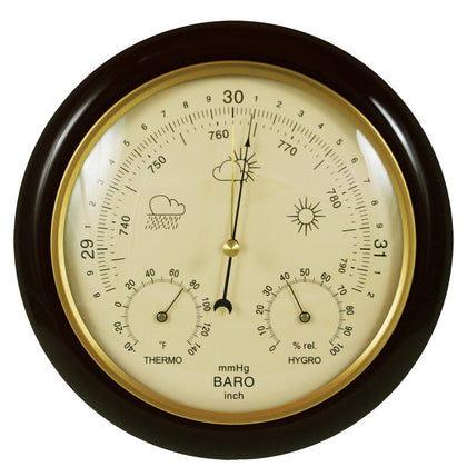 Ambient Weather WS-YG302A barometer in cherry finish displays temperature and humidity for home comfort.