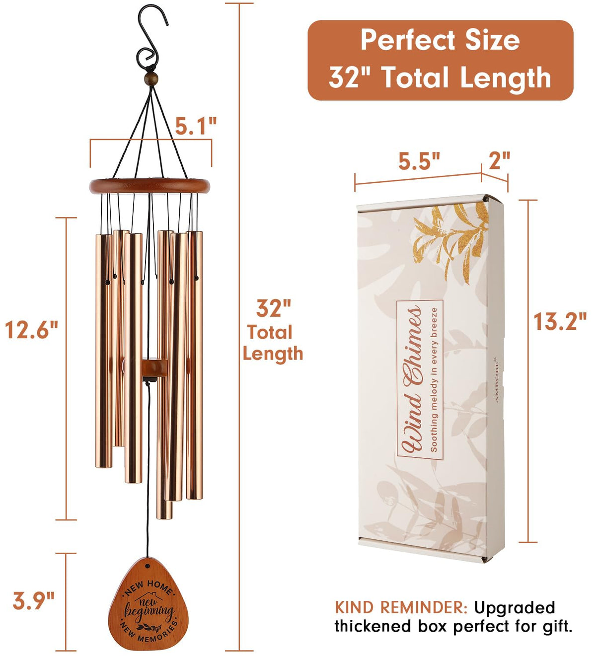 AMBOBE gift-packaged wind chime display ready for new home hosts.
