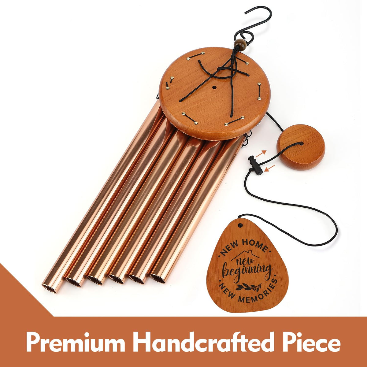 AMBOBE wind chime pendant reading New home, new beginning closeup.