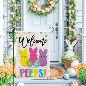 AMD PRINT bunny-themed flag ideal for porches, patios, and lawns.