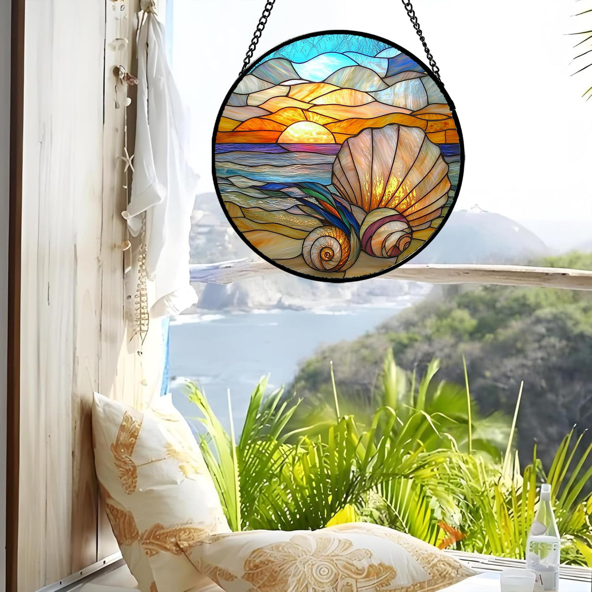 AMDERVEN beach shells sun catcher creates a focal point in kitchens and doors.