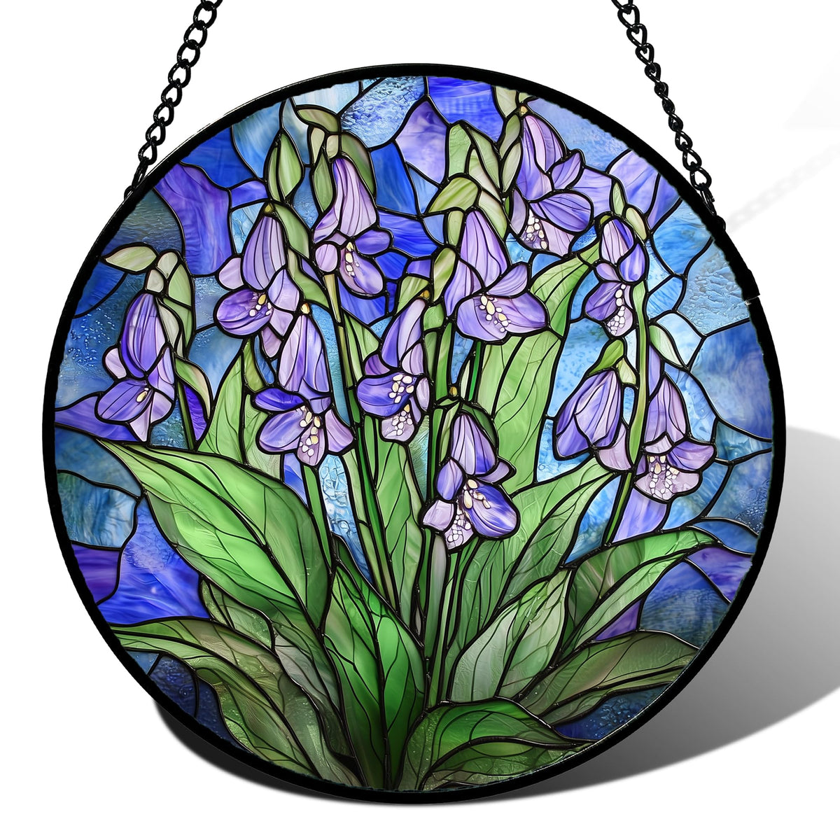 AMDERVEN blue purple flowers stained glass suncatcher brightens window with vibrant colors