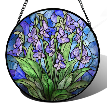 AMDERVEN blue purple flowers stained glass suncatcher brightens window with vibrant colors