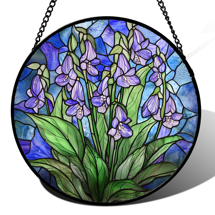 AMDERVEN blue purple flowers stained glass suncatcher brightens window with vibrant colors