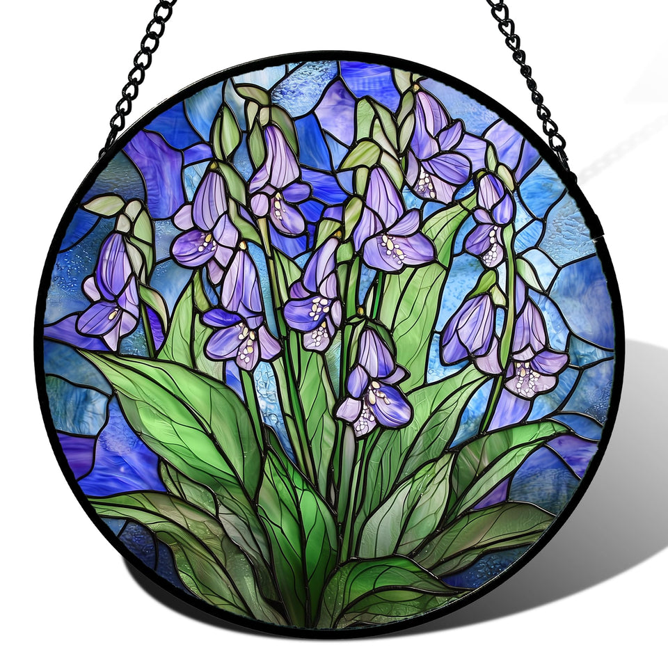 AMDERVEN blue purple flowers stained glass suncatcher brightens window with vibrant colors