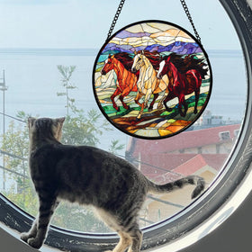 AMDERVEN colorful suncatcher horses design creates a lively focal point.