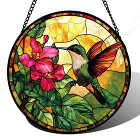 AMDERVEN hummingbird stained glass suncatcher with vibrant colors in sunlight