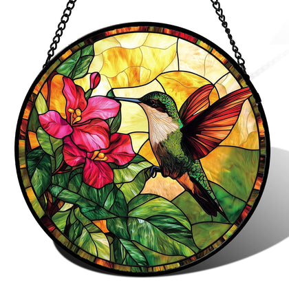 AMDERVEN hummingbird stained glass suncatcher with vibrant colors in sunlight