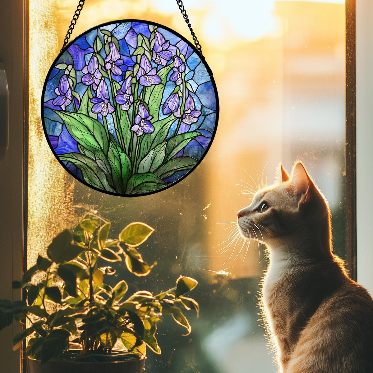 AMDERVEN intricate patterns stained glass suncatcher creates a decorative focal point